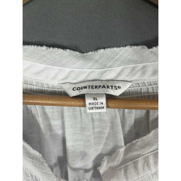 Counterparts Womens White Peasant Top XL Boho Gauzy Eyelet Trim Beachy Coastal - Picture 5 of 9